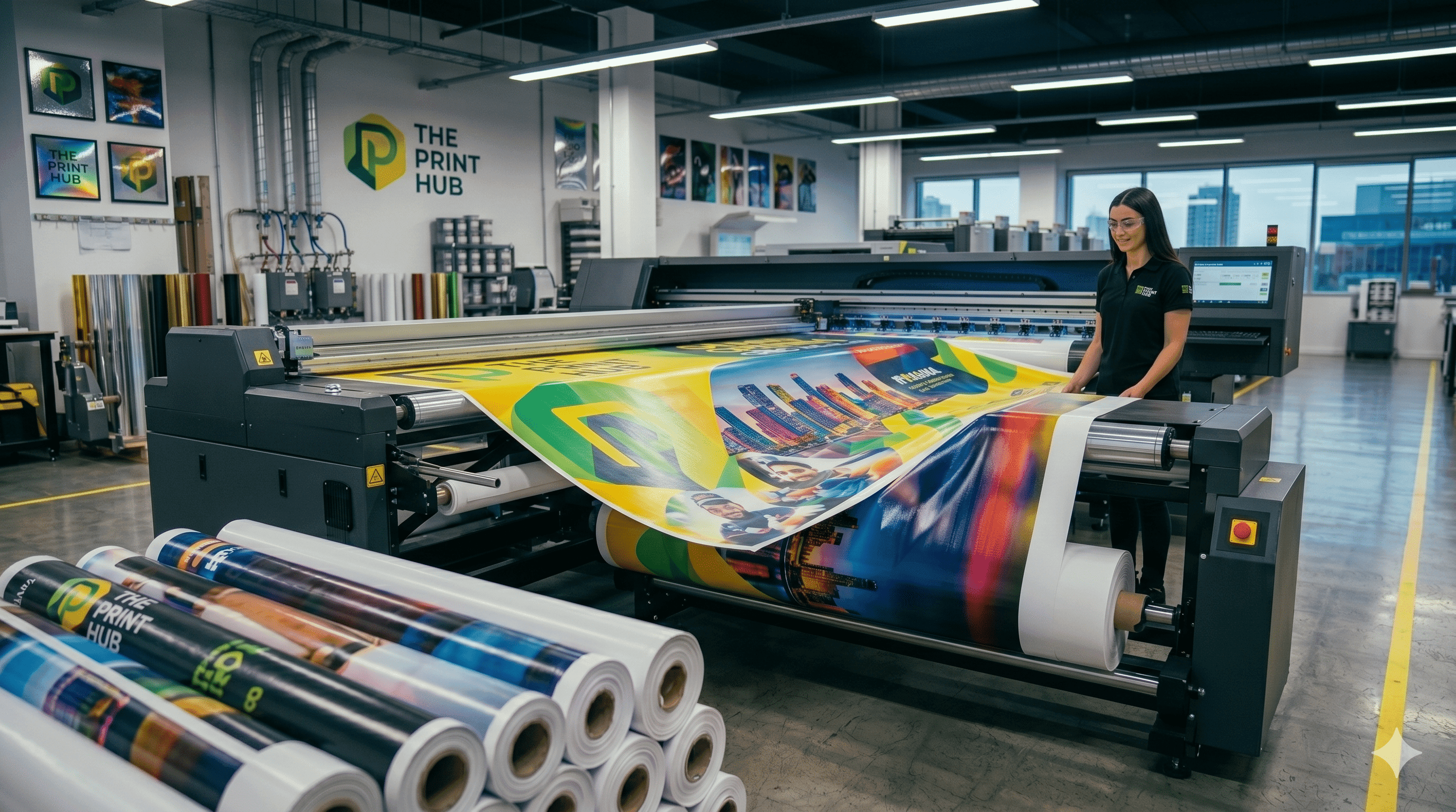 Commercial printing press in operation